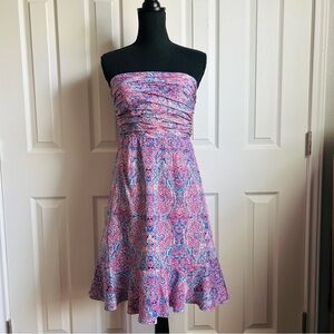 Outback Red Banana Republic red white & blue paisley strapless ruffle dress